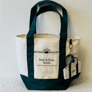 Bath & Body Works Mini Canvas Tote with Dark Green Accents